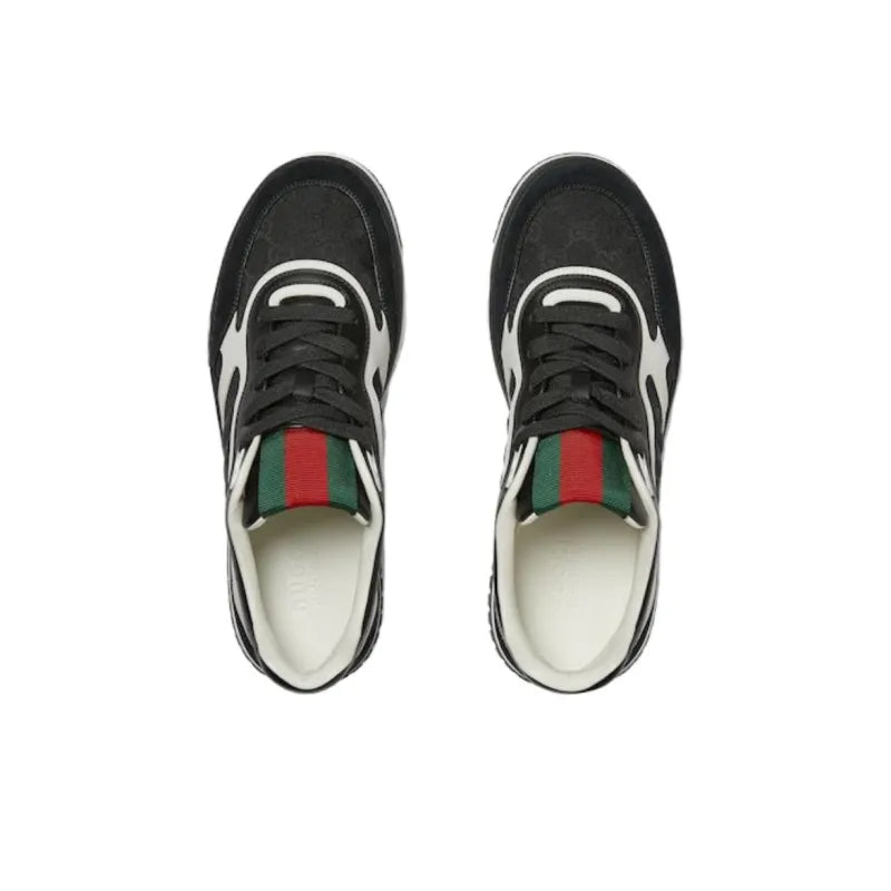 GUCCI RE WEB LOW TOP SKATEBOARD SHOES MEN'S BLACK